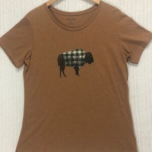 Columbia Buffalo Graphic‎ Tee Short Sleeve Casual Top Brown T-Shirt Large
